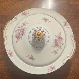 Vintage Floral Porcelain Covered Dish with Gold Accents